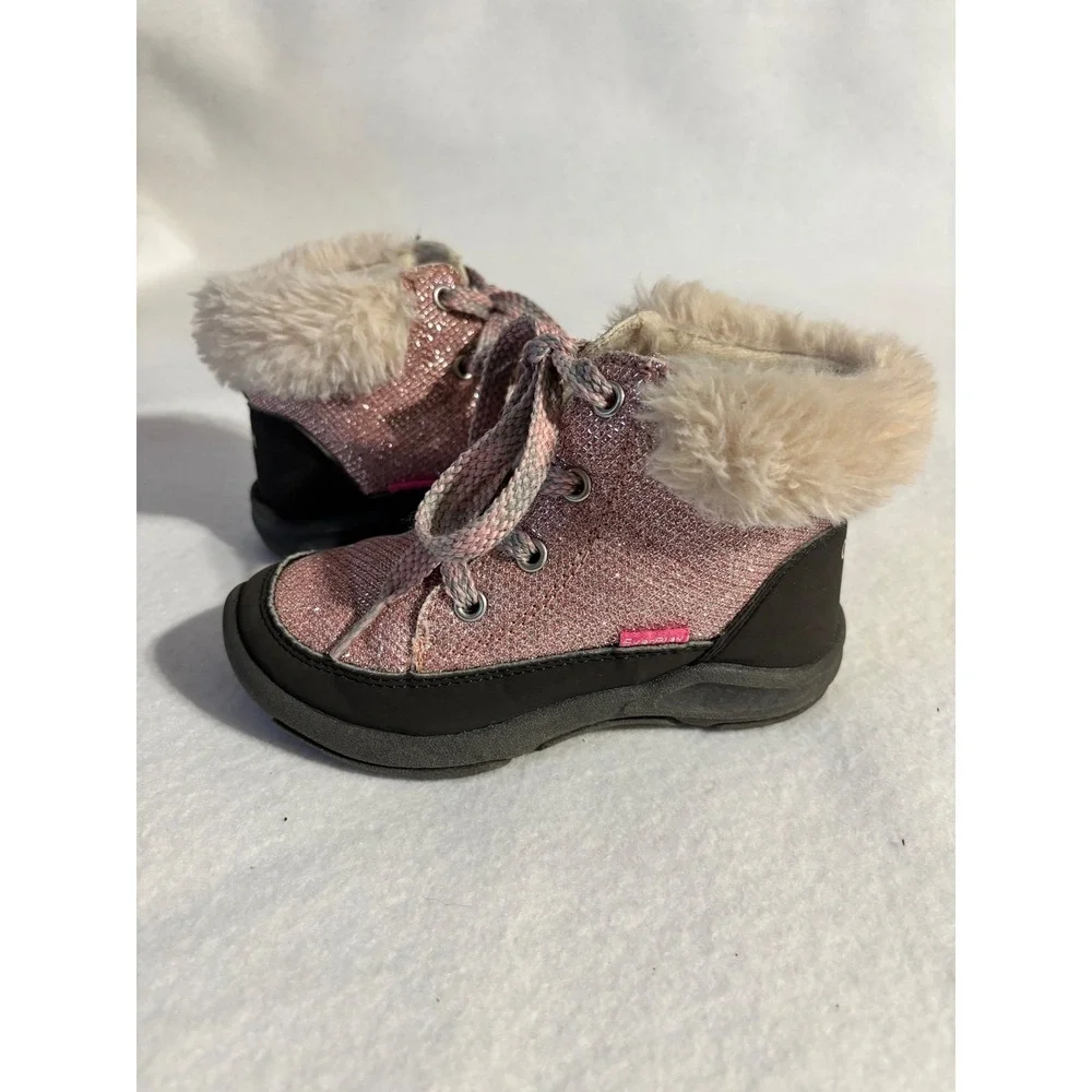 OshKosh B'gosh Ramira Pink Glitter Faux Fur Winter Boots Toddler Girls Size 10M